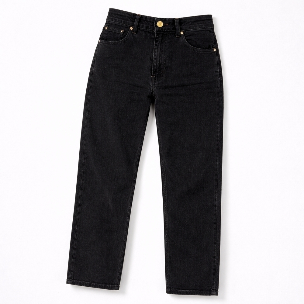 Escada Vintage Black designer jeans with signature gold hardware and metal logo